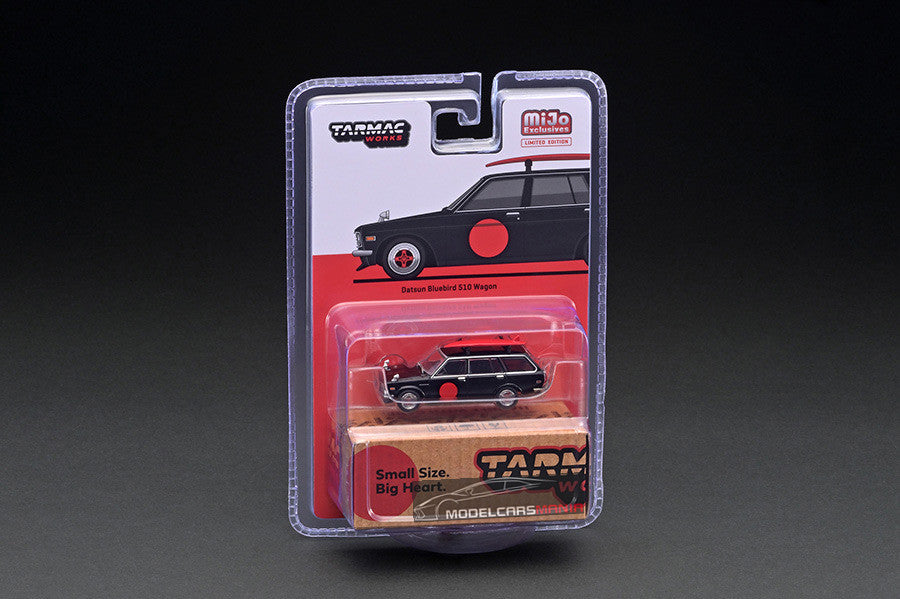 1:64 Tarmac Works Mijo Exclusive Datsun Bluebird 510 Wagon Black With Surfboard Special Limited Edition T64 -026-RE