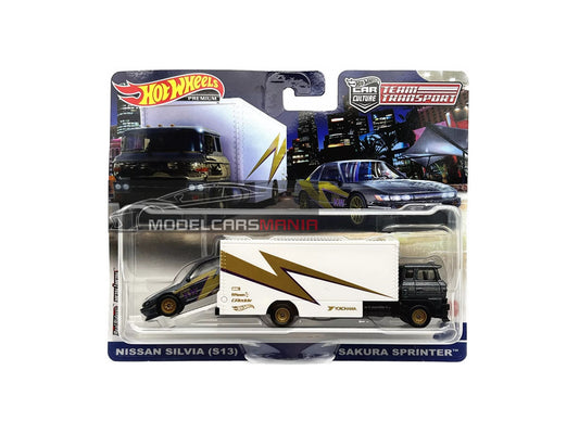 1:64 Hot Wheels 2023 Team Transport Nissan Silvia S13 & Sakura Sprinter