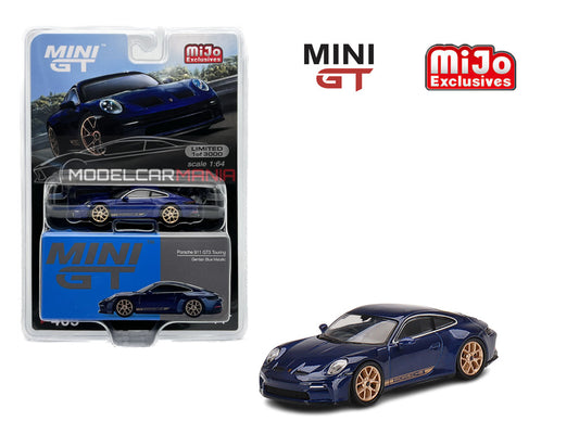 1:64 Mini GT #405 Porsche 911 (992) GT3 Touring Gentian Blue Metallic Limited Edition mgt00405