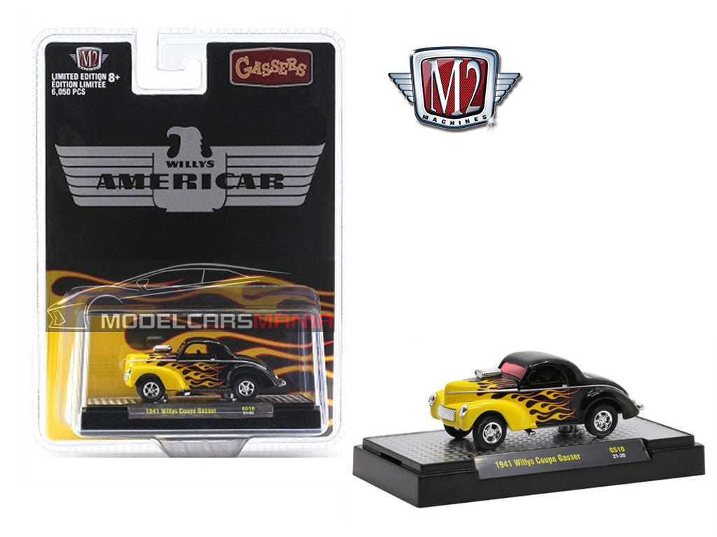 1:64 M2 Machines 1941 Willys Gasser Black with Flames Hobby Exclusive Limited Edition 31600-GS10