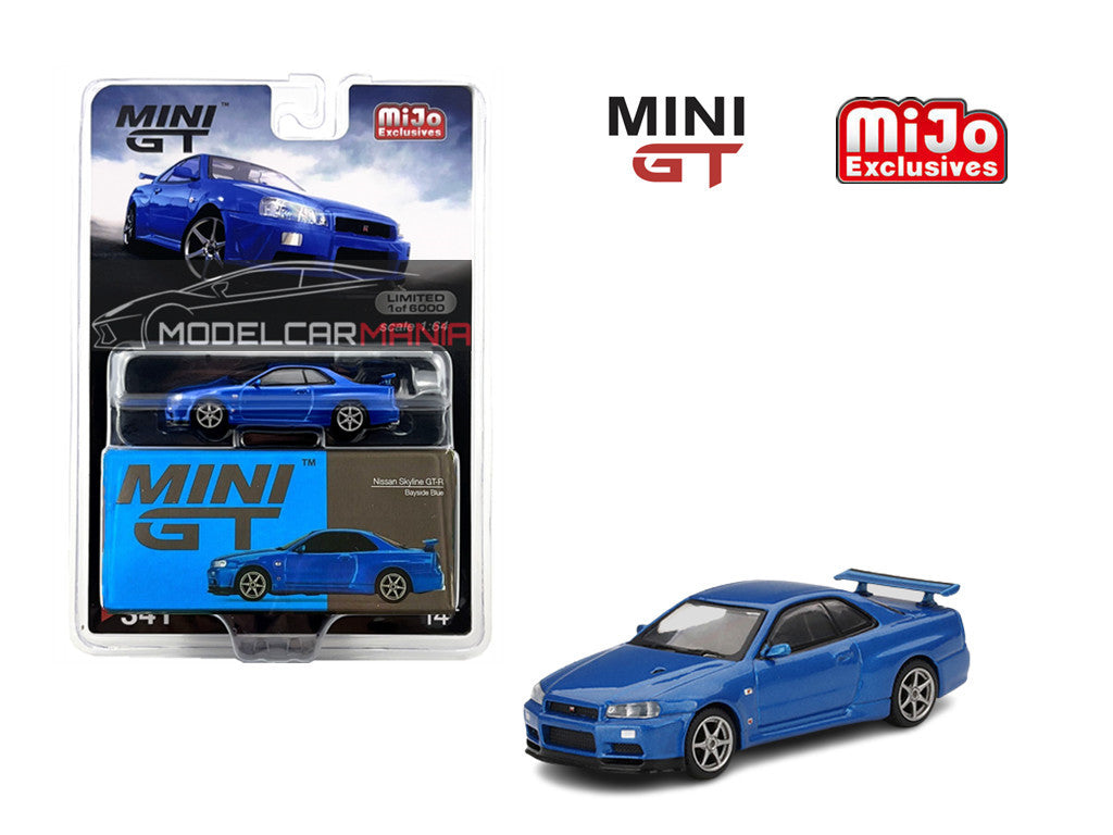 1:64 Mini GT #341 Nissan Skyline GT-R (R34) V-Spec II Bayside Blue Limited Edition MGT00341