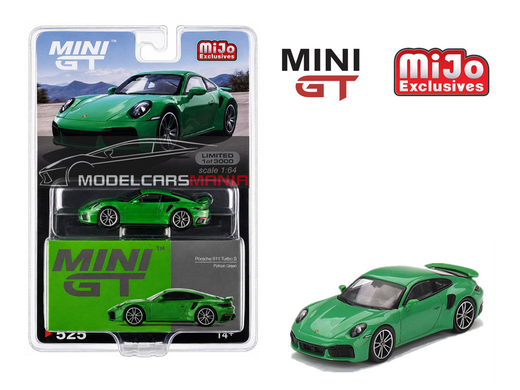 1:64 Mini GT #525 Porsche 911 Turbo S Python Green Limited Edition MGT00525