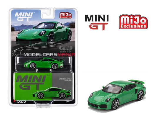 1:64 Mini GT #525 Porsche 911 Turbo S Python Green Limited Edition MGT00525