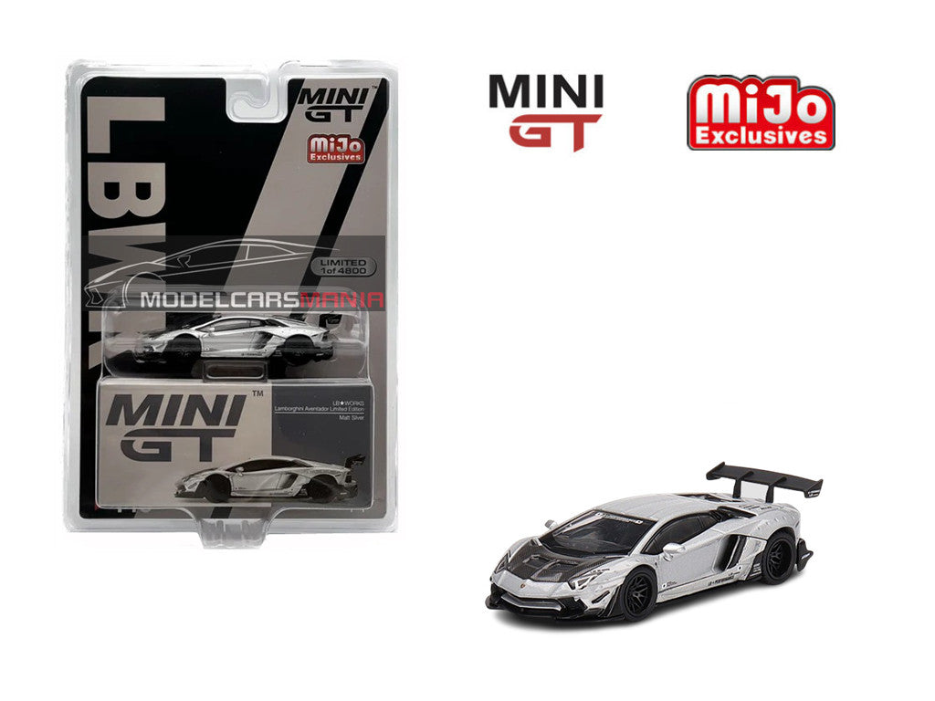 Mini GT 1:64 #449 LB★WORKS Lamborghini Aventador Matt Silver Limited Edition mgt00449