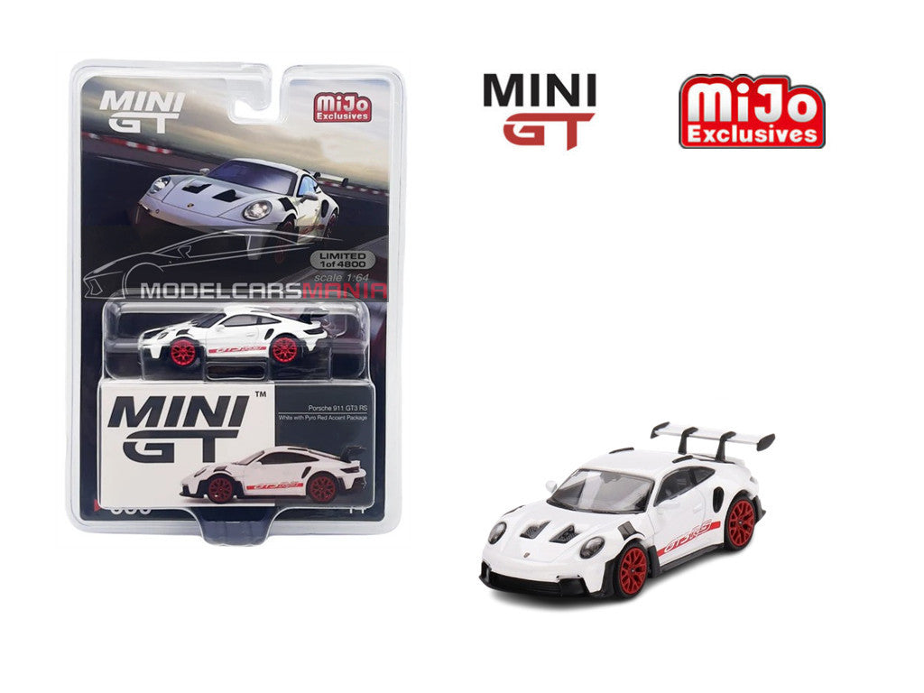 1/64 MINI GT #630 Porsche 911 (992) GT3 RS – White with Pyro Red Accent Package Limited Edition mgt00630