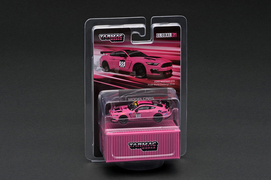 1:64 Tarmac Works Ford Mustang GT4 Pink Pirelli World Challenge Limited Edition T64G-011-PWC