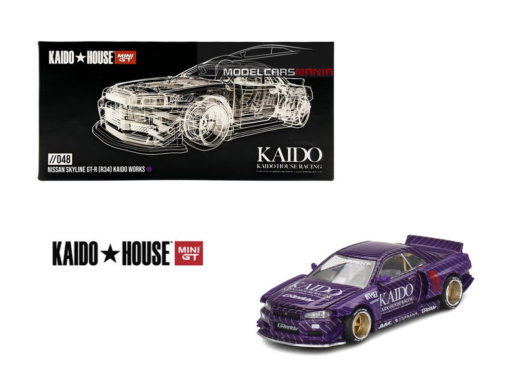 1/64 Kaido House x Mini GT Nissan Skyline GT-R (R34) Kaido Works V1 (Purple) Limited Edition KHMG048 Sealed
