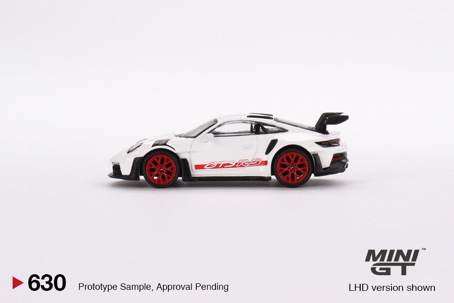 1/64 MINI GT #630 Porsche 911 (992) GT3 RS – White with Pyro Red Accent Package Limited Edition mgt00630
