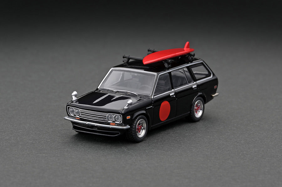 1:64 Tarmac Works Mijo Exclusive Datsun Bluebird 510 Wagon Black With Surfboard Special Limited Edition T64 -026-RE