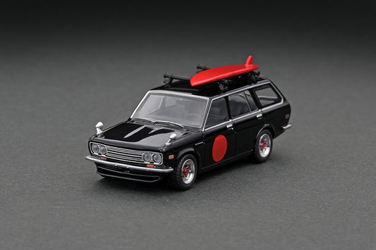 1:64 Tarmac Works Mijo Exclusive Datsun Bluebird 510 Wagon Black With Surfboard Special Limited Edition T64 -026-RE