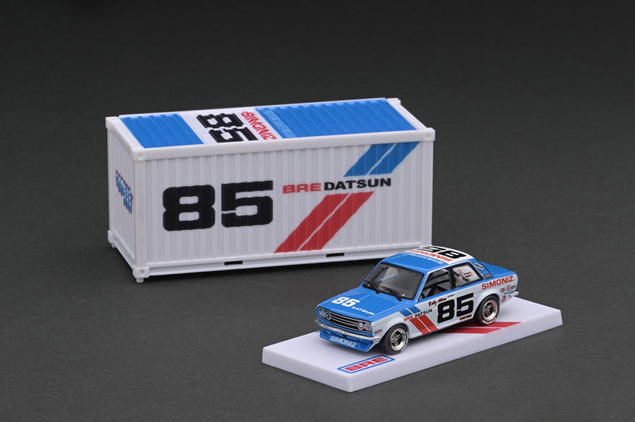 1:64 Tarmac Works 1:64 BRE Datsun 510 #85 Blue/White with Container Limited Edition T64-052-BRE85