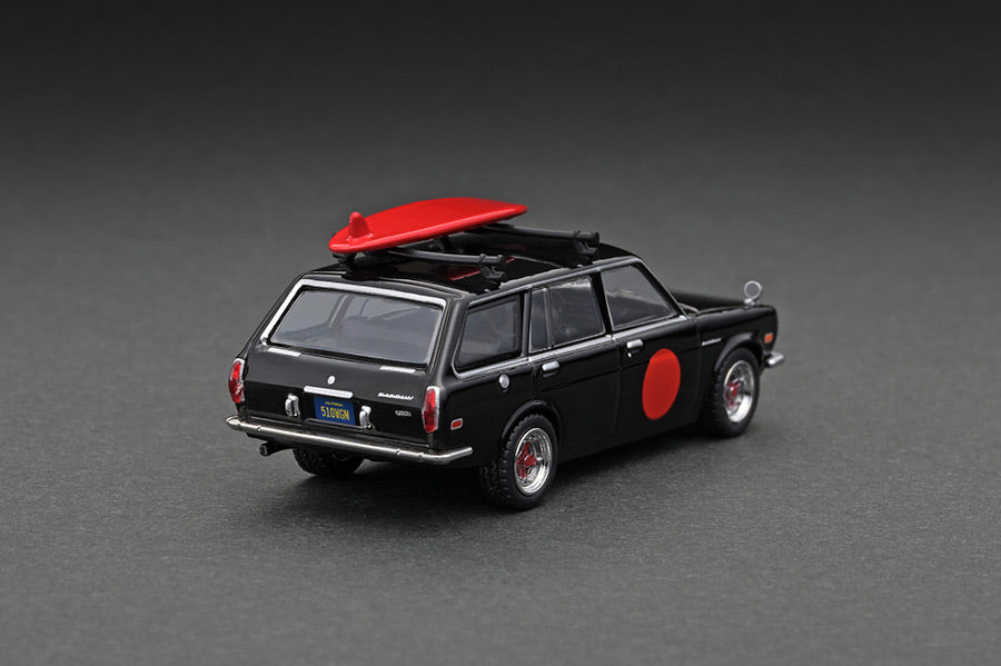 1:64 Tarmac Works Mijo Exclusive Datsun Bluebird 510 Wagon Black With Surfboard Special Limited Edition T64 -026-RE