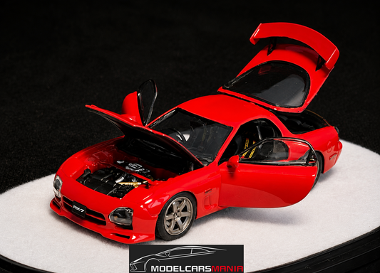1:64 PGM Mazda RX-7 FD3S Red Luxury Round Stand Version Limited 999 Pcs